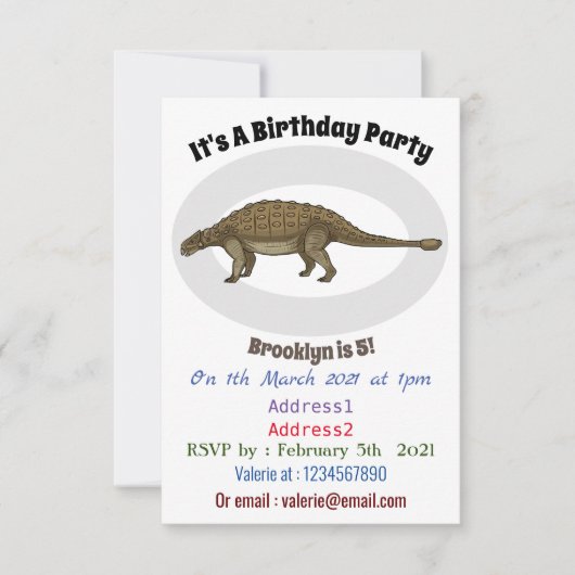 Invitation Illustration d'Ankylosaurus (Devant)