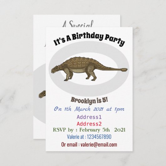 Invitation Illustration d'Ankylosaurus (Devant / Derrière)