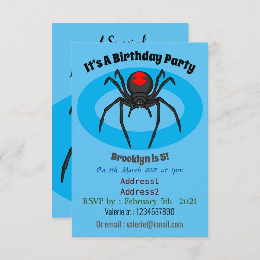 Invitation Illustration d'araignée noire effrayante (Devant / Derrière)