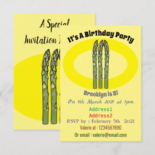 Invitation Illustration d'Asparagus (Devant / Derrière)