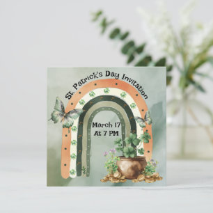Invitation Illustration de arc-en-ciel aquarelle vert bohème