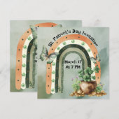 Invitation Illustration de arc-en-ciel aquarelle verte bohème (Devant / Derrière)