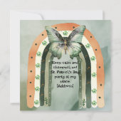 Invitation Illustration de arc-en-ciel aquarelle verte bohème (Dos)