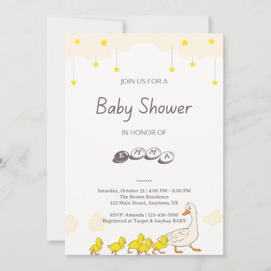 Invitation Illustration de Baby Shower de Canard Mignon dans (Devant)