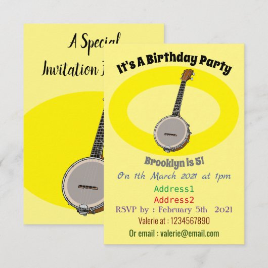 Invitation Illustration de Banjo (Devant / Derrière)