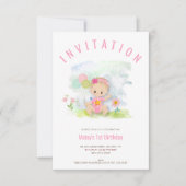 Invitation Illustration de bébé fille rose Premier anniversai (Devant)