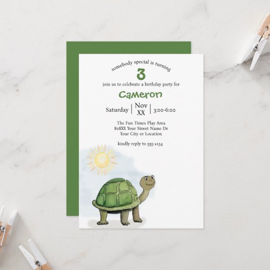 Invitation Illustration de bébé tortue mignonne (Devant/Arrière en situation)