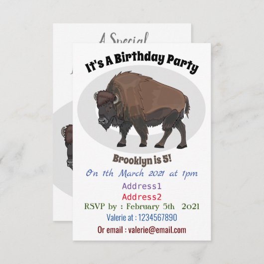 Invitation Illustration de bison (Devant / Derrière)