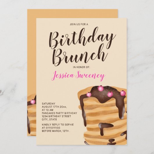 Invitation Illustration de brunch d'anniversaire au crêpe mod (Devant / Derrière)