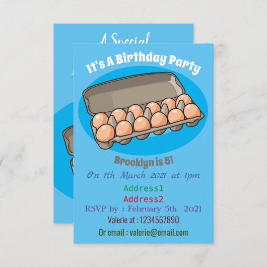 Invitation Illustration de carton d'oeufs (Devant / Derrière)