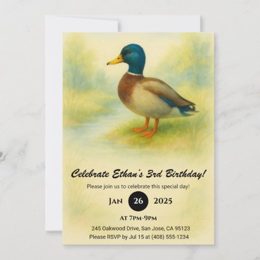 Invitation Illustration de charme de l'aquarelle de Mallard (Devant)