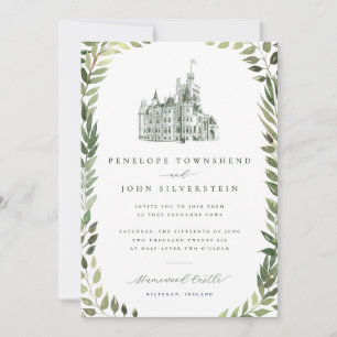 Invitation Illustration de château avec bordure de verdure po