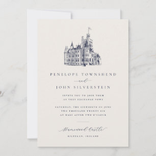 Invitation Illustration de château élégant vintage mariage iv