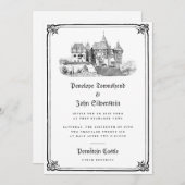 Invitation Illustration de château gothique bordure mariage b (Devant / Derrière)
