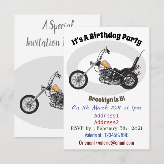 Invitation Illustration de Chopper Motorcycle 1950 (Devant / Derrière)