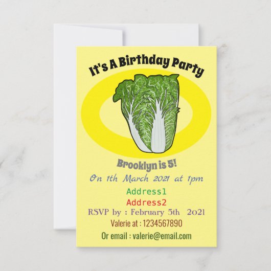 Invitation Illustration de chou chinois (Devant)