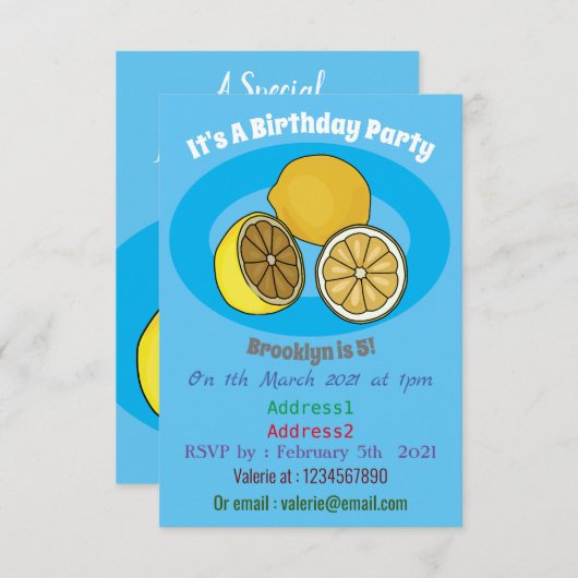 Invitation Illustration de citron (Devant / Derrière)