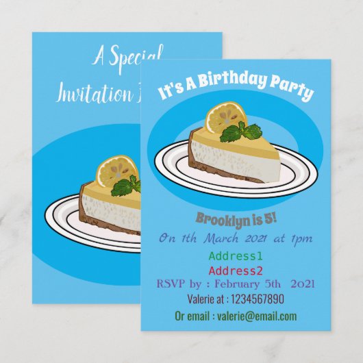 Invitation Illustration de citron cheesecake (Devant / Derrière)