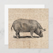 Invitation Illustration de cochon Style de papier de script d (Devant / Derrière)