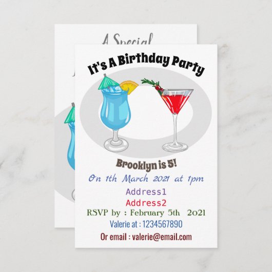 Invitation Illustration de cocktail (Devant / Derrière)