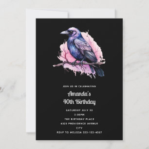 Invitation Illustration de Corbeau Noir sur une Branche pour 