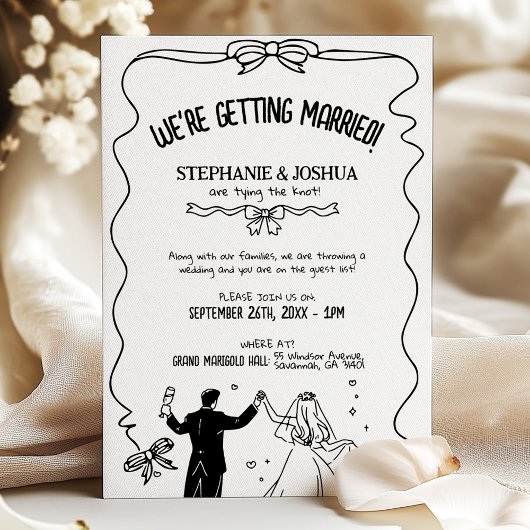 Invitation Illustration de couple mignon à jouer Enregistrer