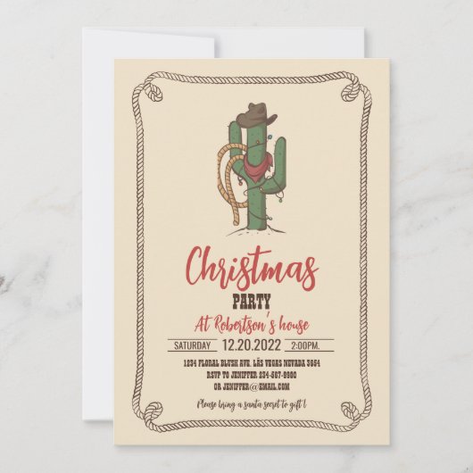 Invitation Illustration de Cowboy Cactus (Devant)