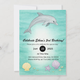 Invitation Illustration de dauphin pour anniversaire sur l'oc