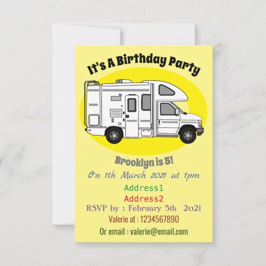 Invitation Illustration de dessin animé Campervan (Devant)