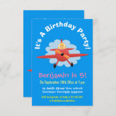 Invitation Illustration de dessin animé d'oiseau mignon pilot (Devant / Derrière)