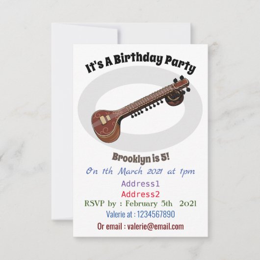 Invitation Illustration de dessin de Sitar (Devant)