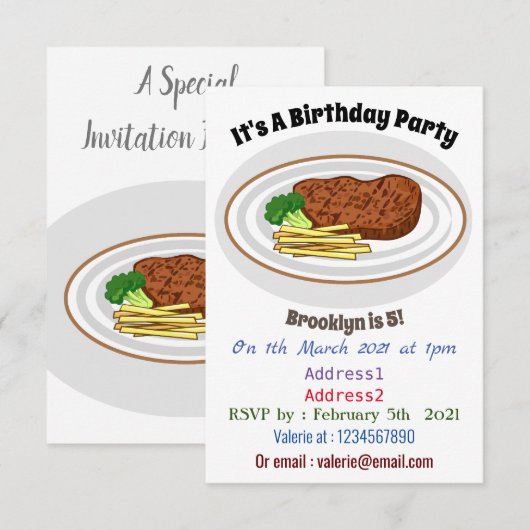 Invitation Illustration de dessin de steak (Devant / Derrière)