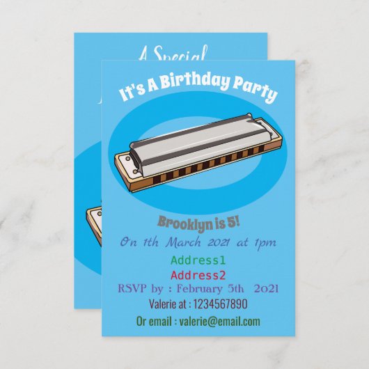 Invitation Illustration de dessin d'Harmonica (Devant / Derrière)