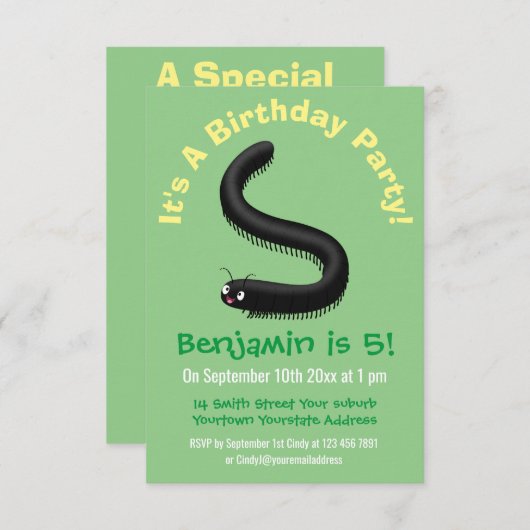 Invitation Illustration de dessin mignon millipede (Devant / Derrière)