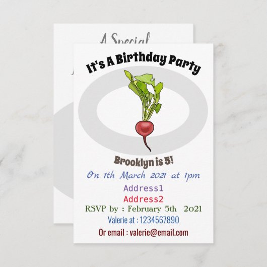 Invitation Illustration de dessin Radish (Devant / Derrière)