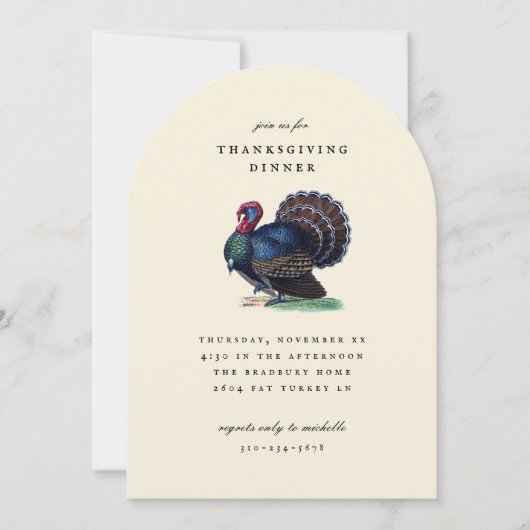 Invitation Illustration de dinde antique pour le dîner de Tha (Devant)