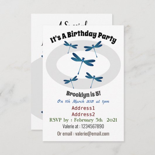 Invitation Illustration de dragonfly (Devant / Derrière)