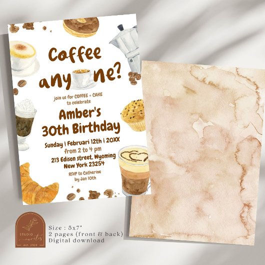 Invitation Illustration de fête d'anniversaire de café