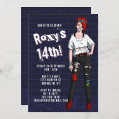 Invitation Illustration de fille Ado punk 14e anniversaire (Devant / Derrière)