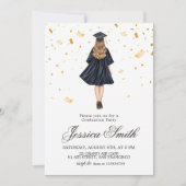 Invitation Illustration de fille avec confettis dorés pour in (Devant)