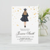 Invitation Illustration de fille avec confettis dorés pour in (Debout devant)