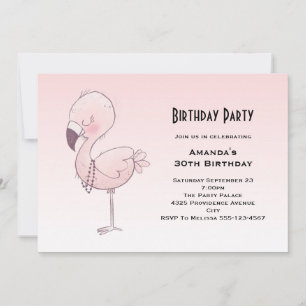 Invitation Illustration de Flamant Rose Mignon pour Anniversa
