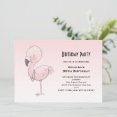 Invitation Illustration de Flamant rose rose mou Anniversaire (Debout devant)