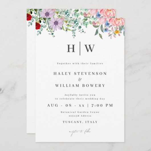 Invitation Illustration de fleur de couleur d'eau (Devant / Derrière)