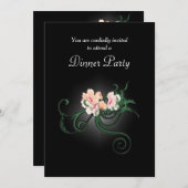 Invitation Illustration de Fleur rose sur la soirée Black Din (Devant / Derrière)