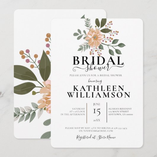 Invitation Illustration de fleurs modernes pour Baby Shower d (Devant / Derrière)