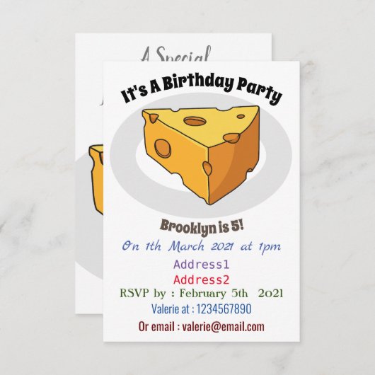Invitation Illustration de fromage (Devant / Derrière)