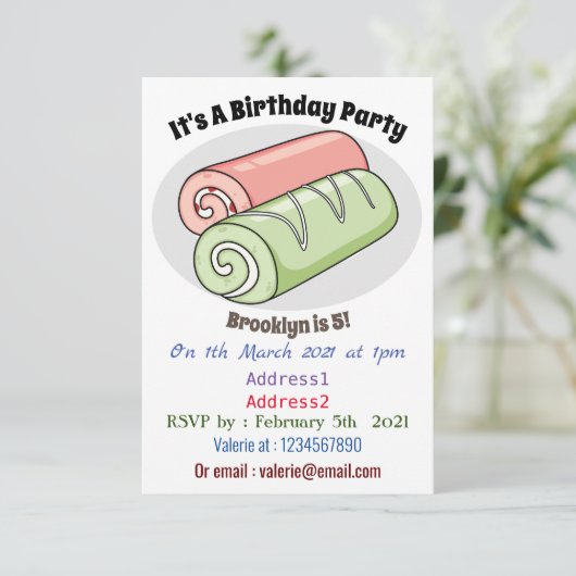 Invitation Illustration de gâteau suisse roll / roll (Debout devant)