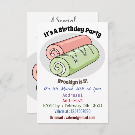 Invitation Illustration de gâteau suisse roll / roll (Devant / Derrière)