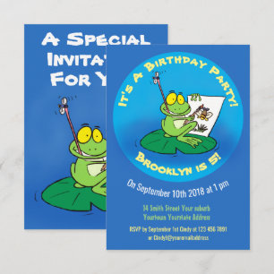 Invitation Illustration de grenouille verte drôle et mignonne